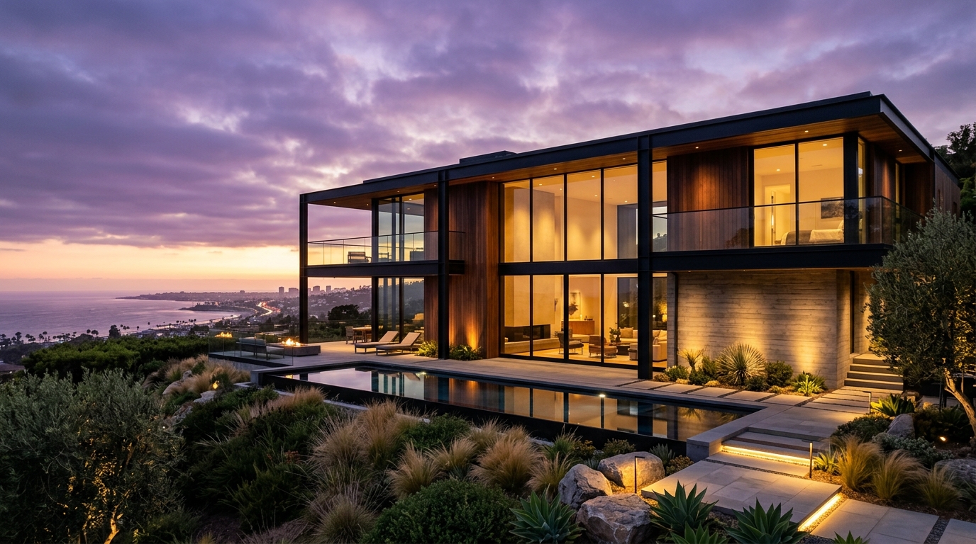 Luxury home at sunset